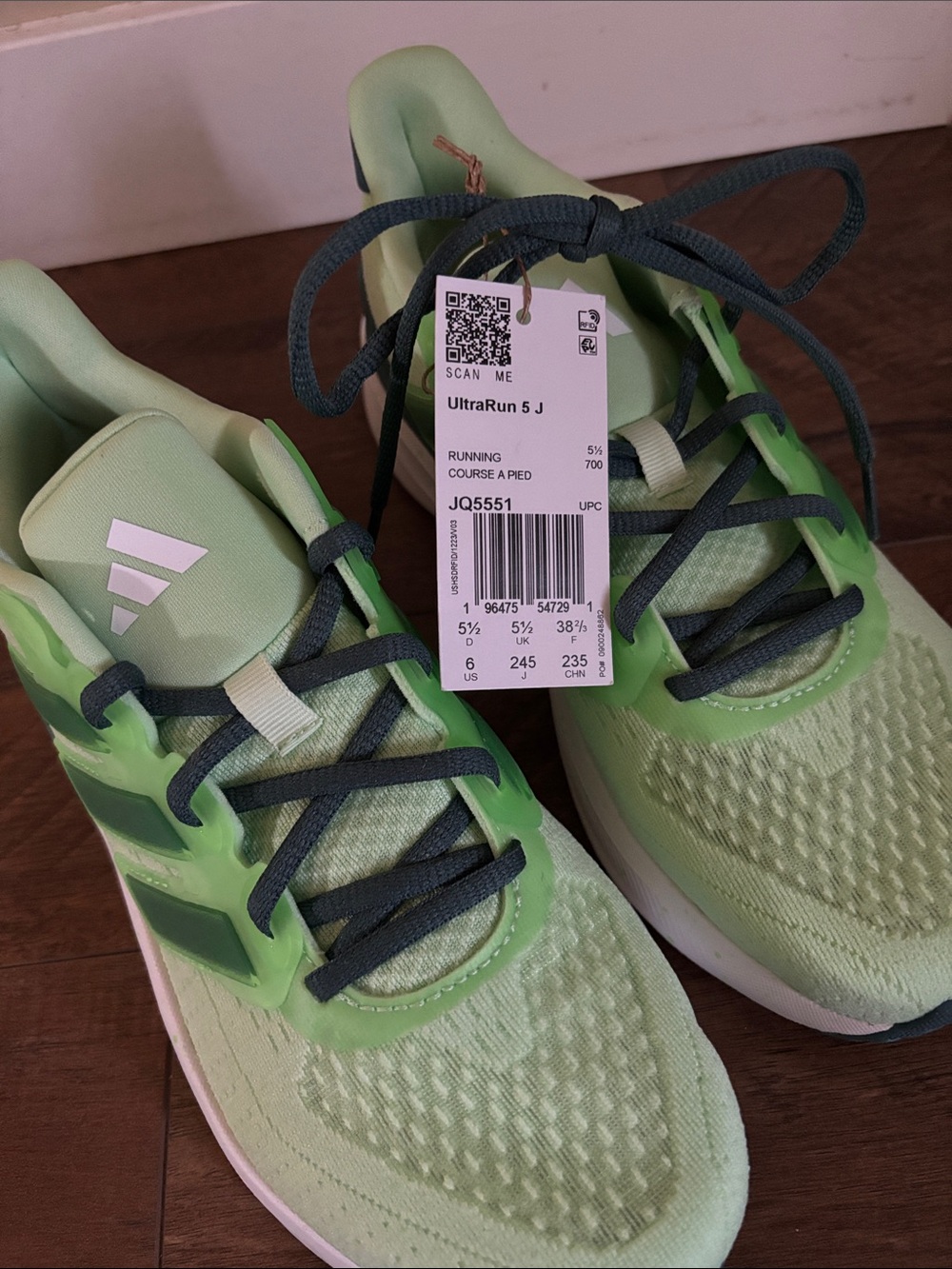 adidas UltraRun 5 J Light Green and Dark Green Youth Running Shoes